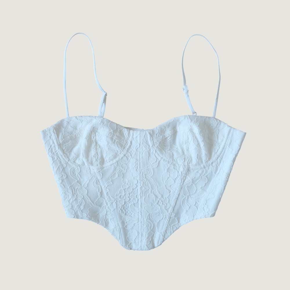 Bardot Corset Top Womens White Lace Bustier Romantic Coquette XS - Picture 1 of 8
